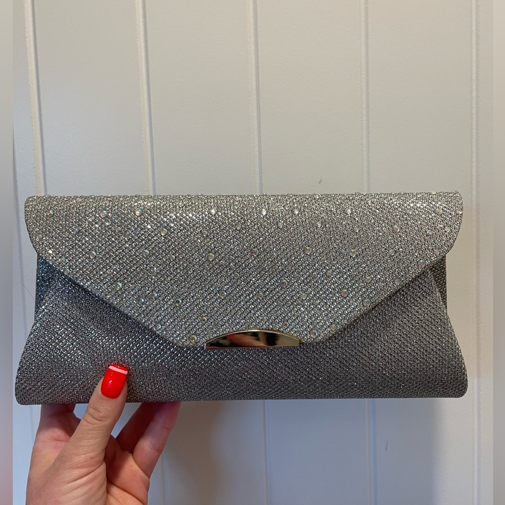Silver clutch bag